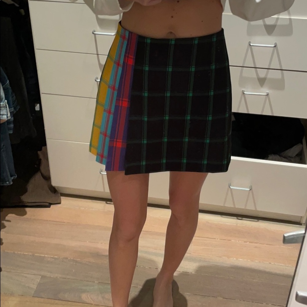 ALICE + OLIVIA multicolored plaid mini skirt